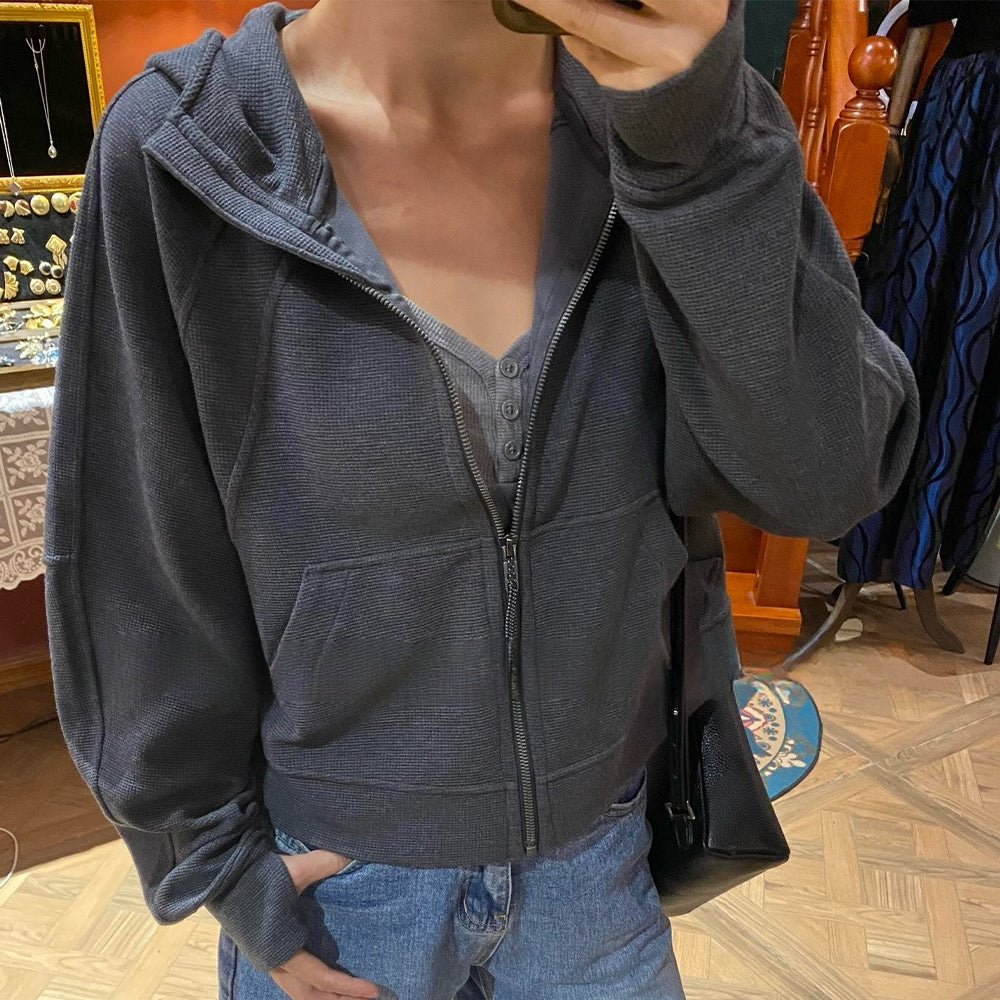 LU women's new hooded sweater full zipper loose coat