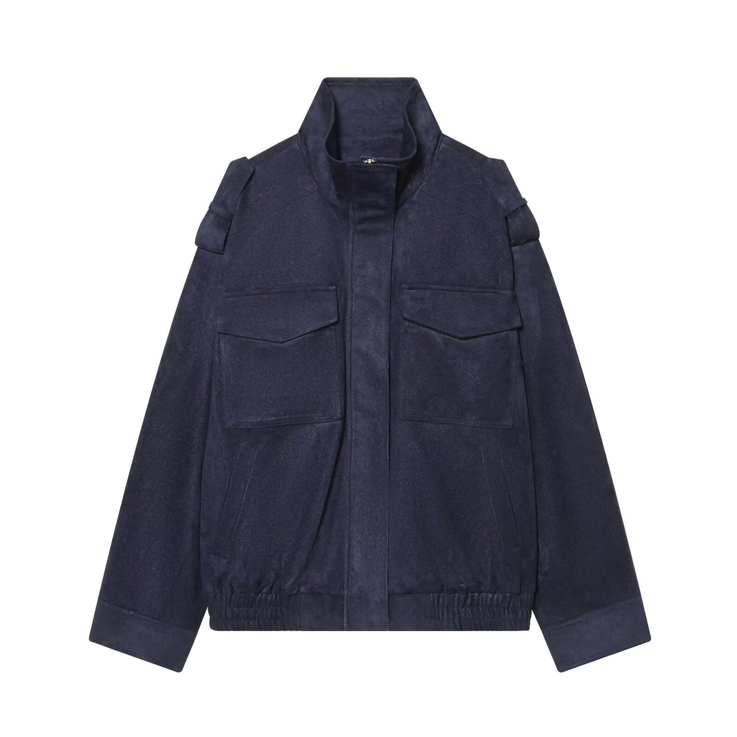 Women's new fashion loose stand collar suede textured leather jacket