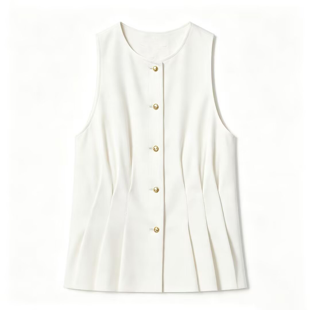suit Women's 2 pieces pleated decorative slim vest+mini flared pants