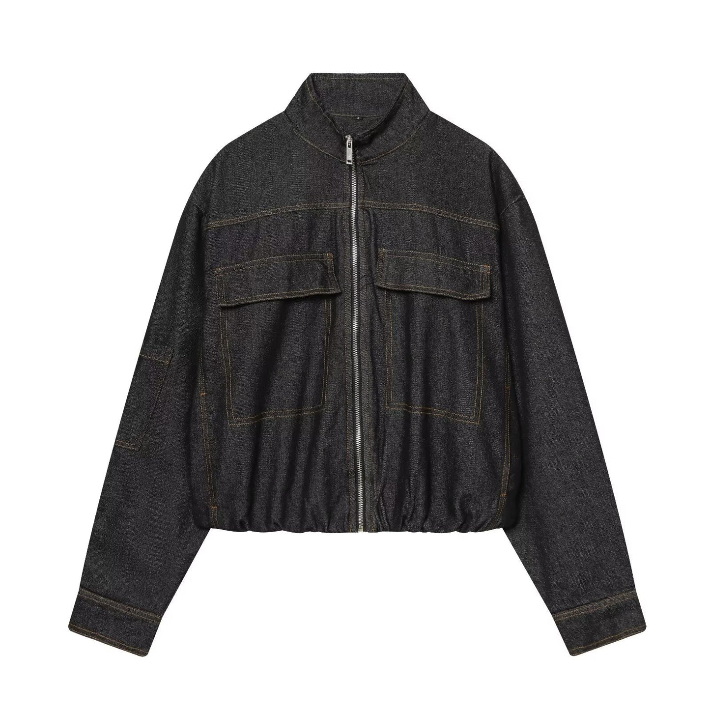 suit Women's 2 pieces standing collar quilted pilot jacket Coat+ jeans