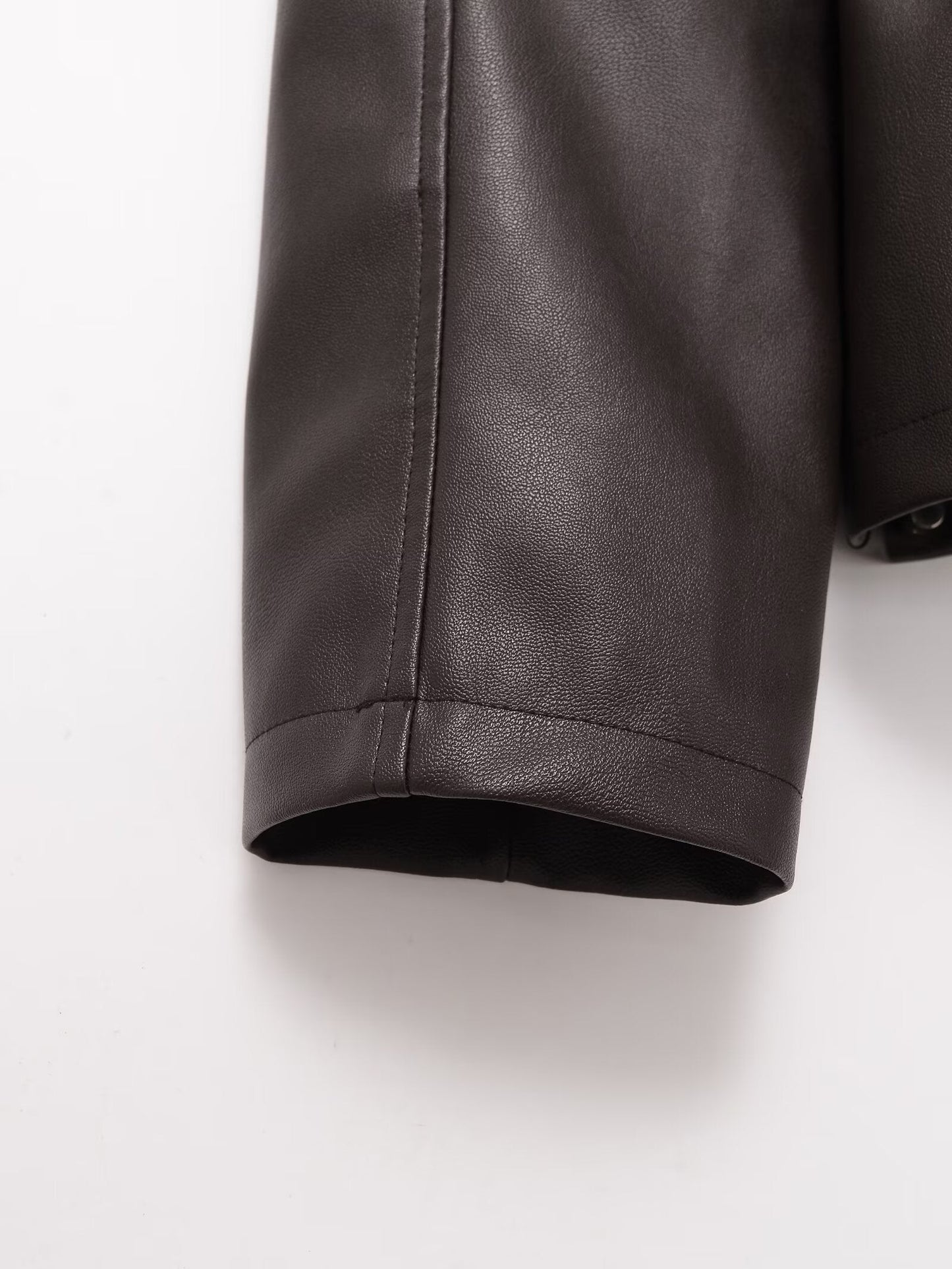 Women's elastic waist lapel Faux Leather jacket Coat