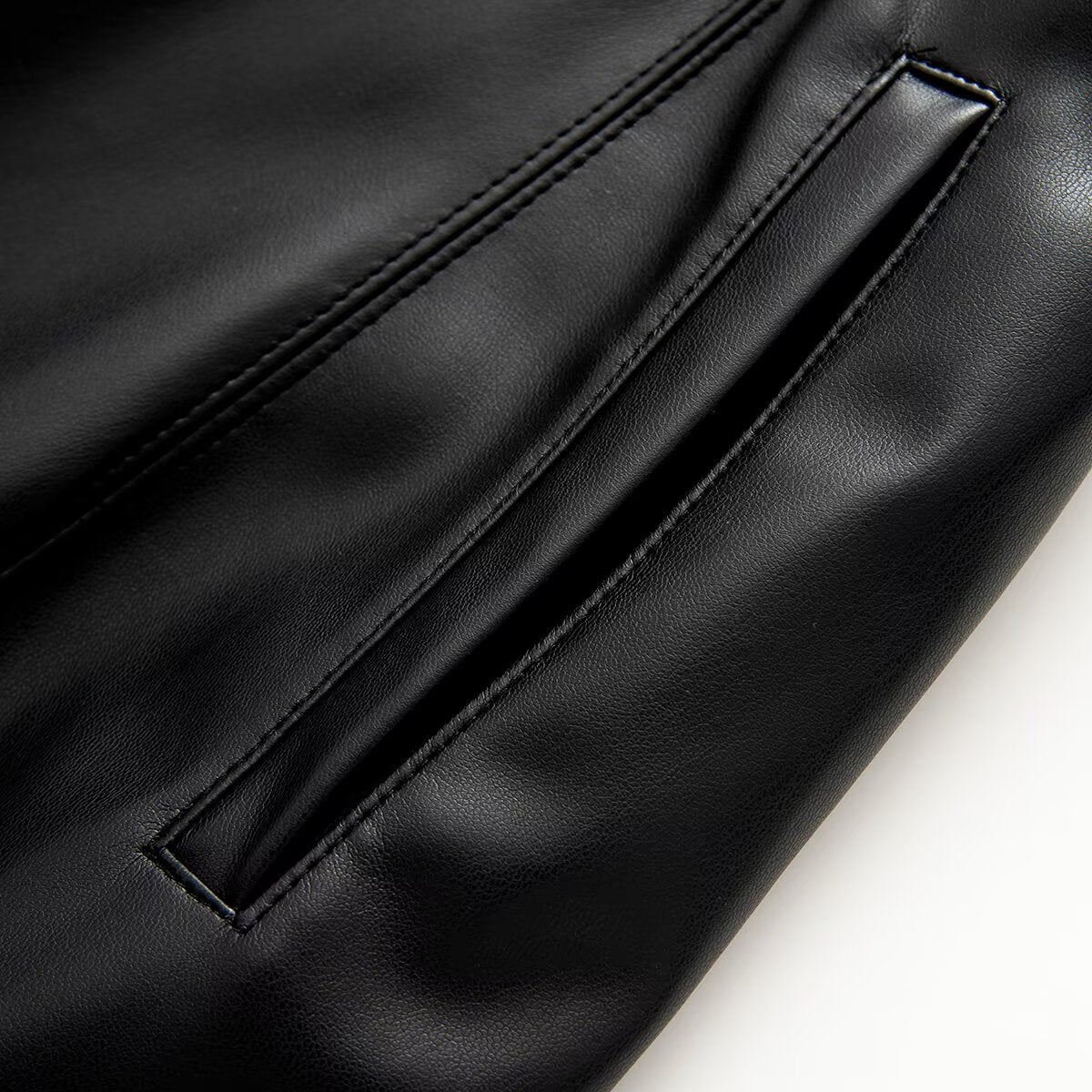 Women's slim double breasted faux leather Blazer Coat