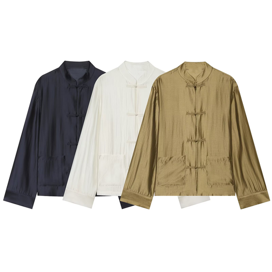 Women's rope knot decoration casual satin shirt