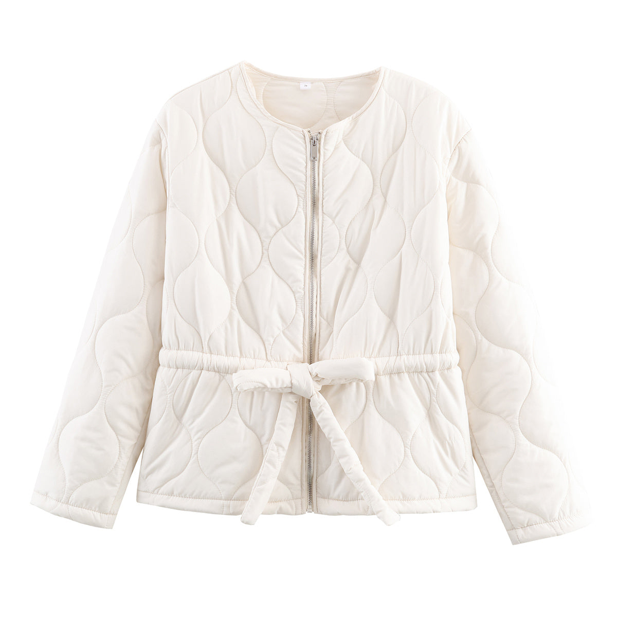 Women's with Belt round neck zipper cotton Coat