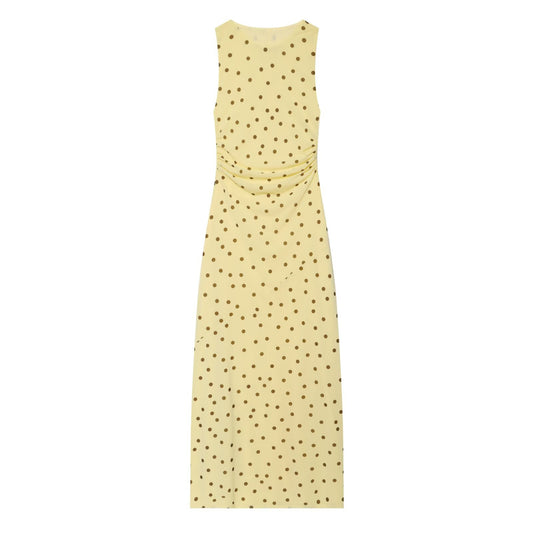 Women's sleeveless polka dot draped dress