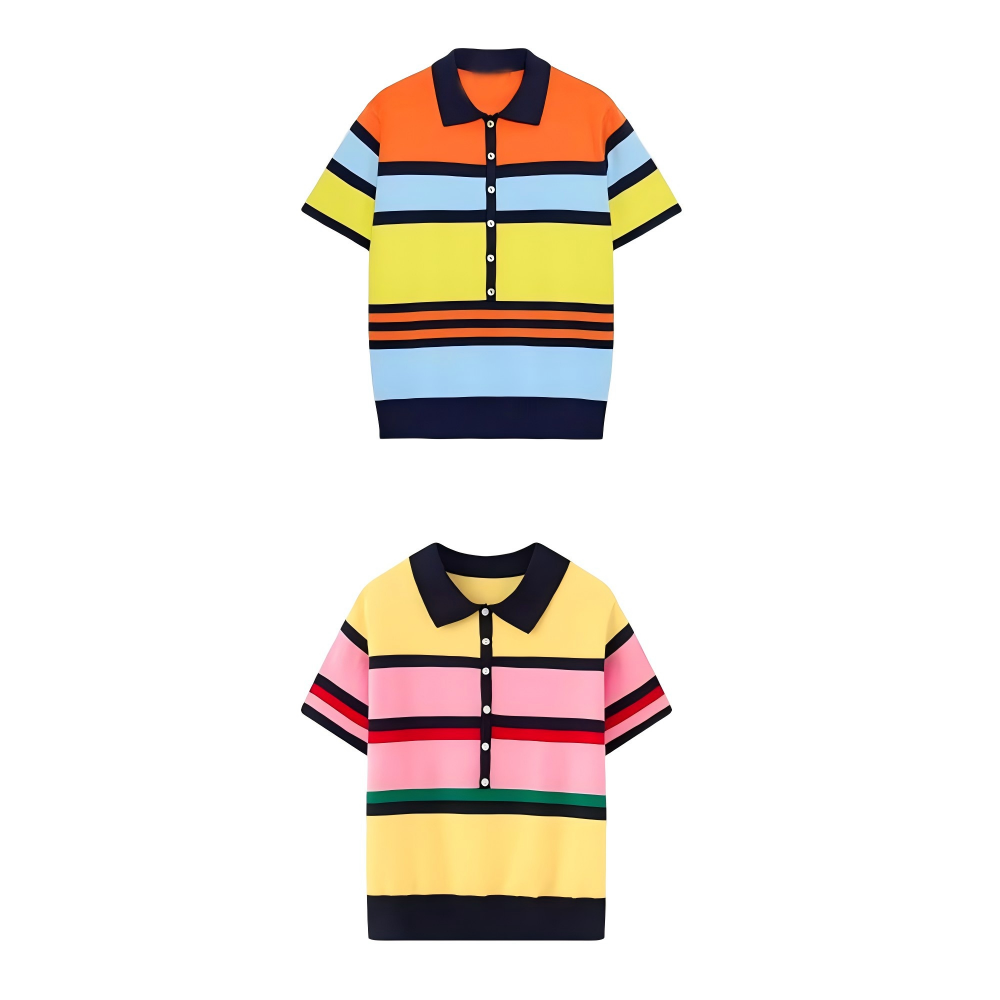 Women's contrasting striped knitted polo shirt