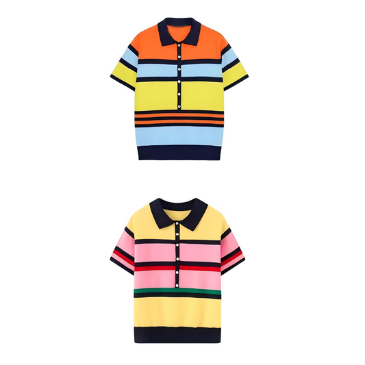 Women's contrasting striped knitted polo shirt