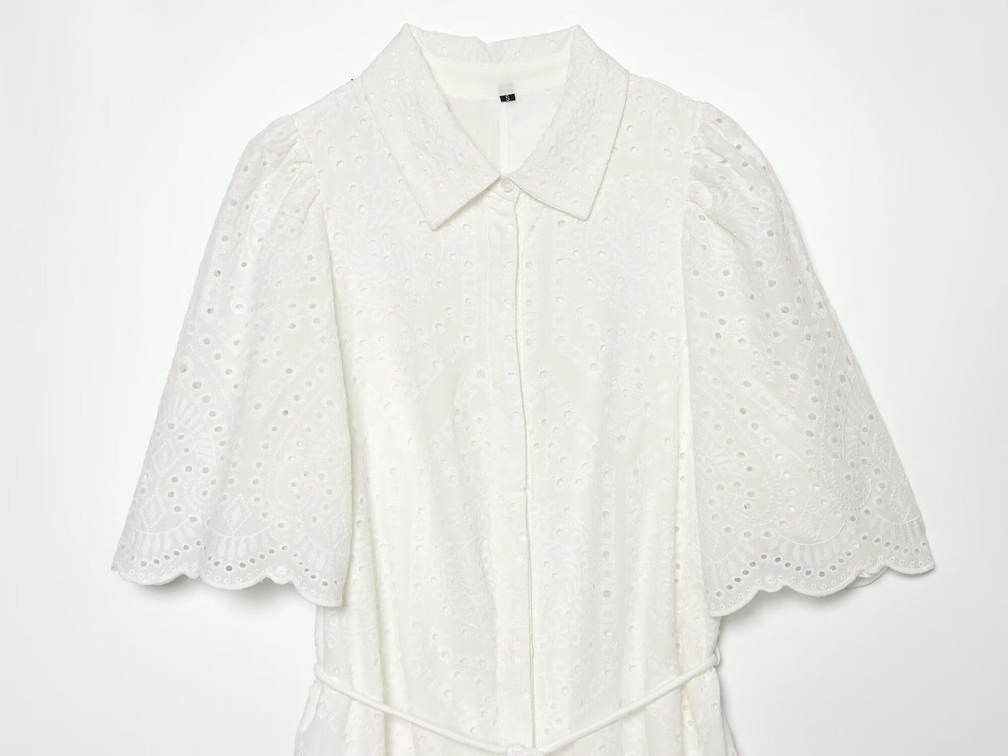 Women's hollowed out embroidered shirt style dress
