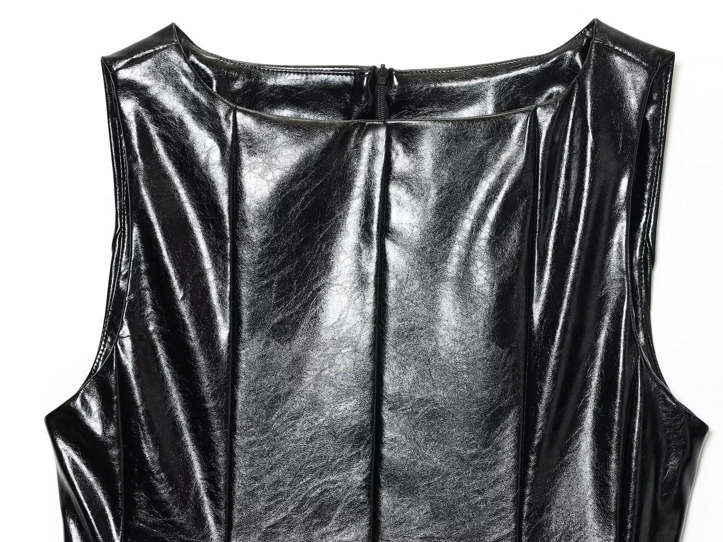 Women's new with Belt sleeveless faux leather effect vest top