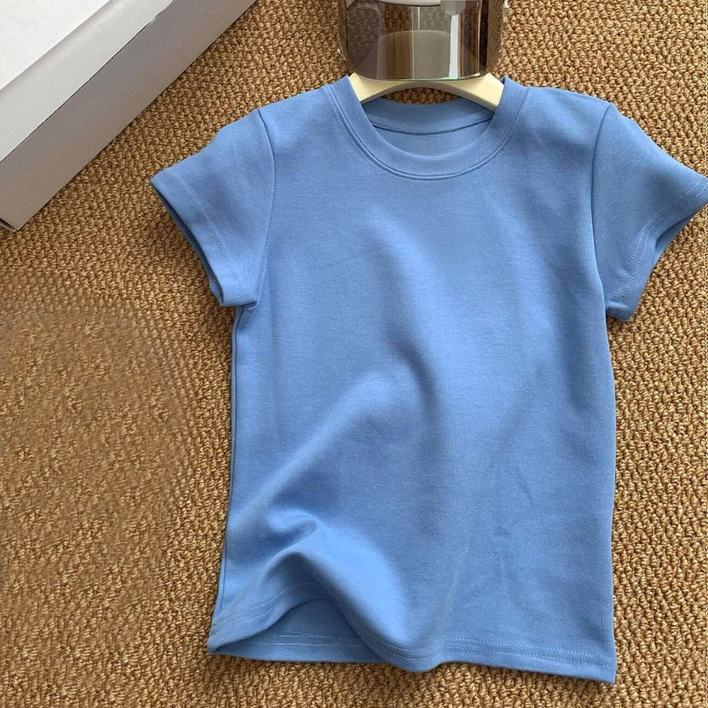2026 women's new slim shoulder round neck short sleeve T-shirt