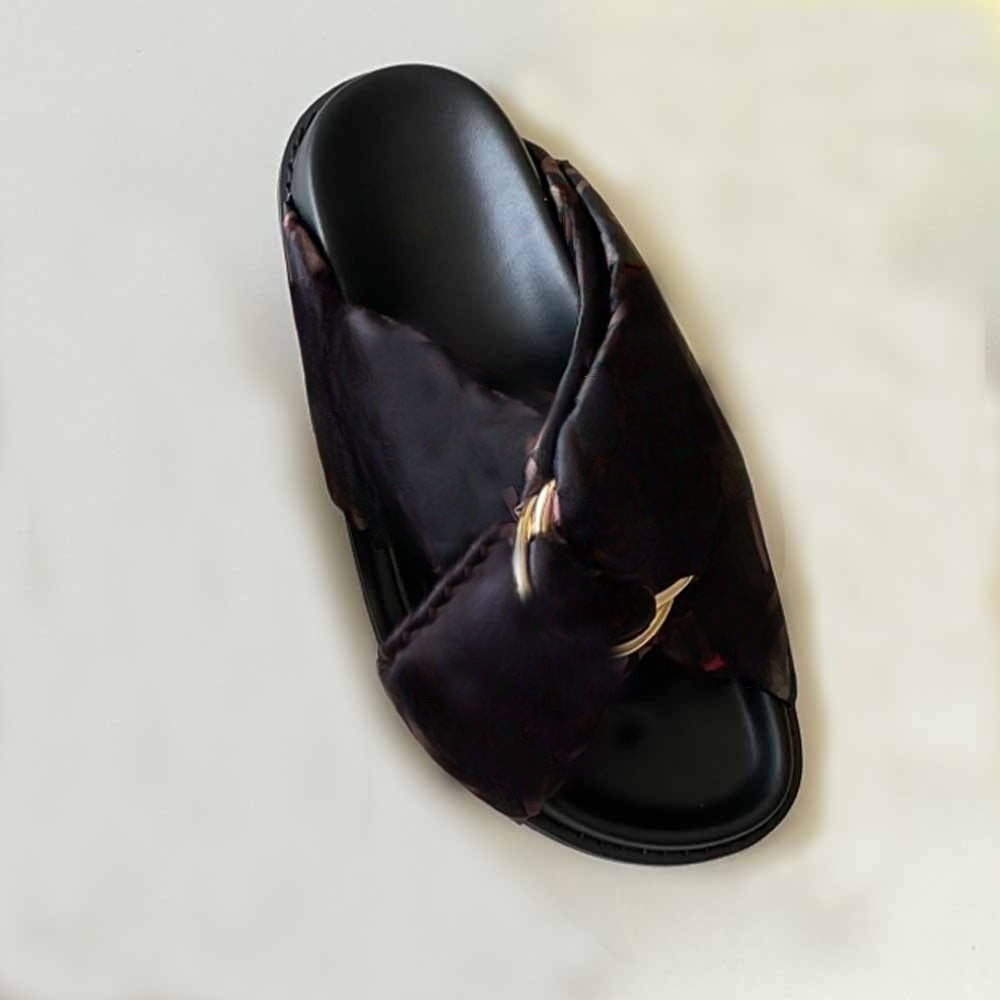 Women's new cross metal buckle design bread shoes slippers have a shoe box