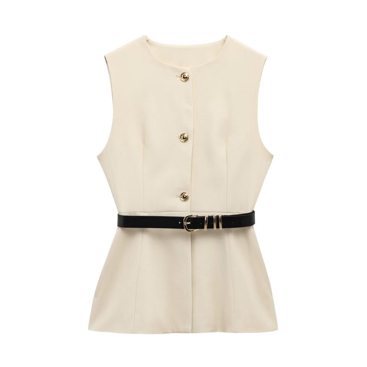 Women's new fashion with Belt casual single breasted O-Neck vest+Pants Women's suit