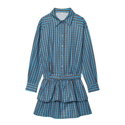 Women's With Belt layered decorative plaid dress