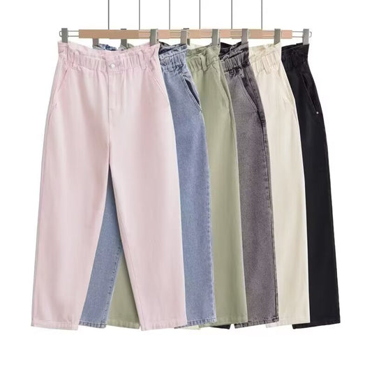 Women's casual high waisted paper bag style jeans