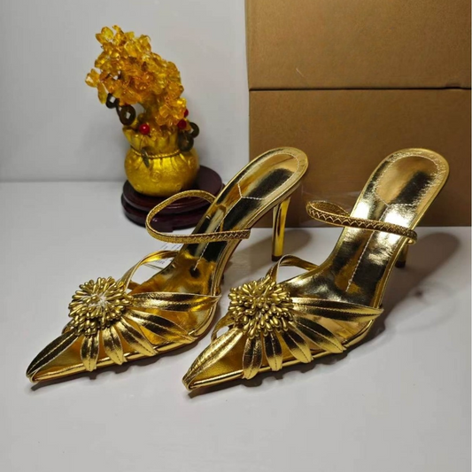 Women's new fashion pointed flower stamens ultra-high heel sandals