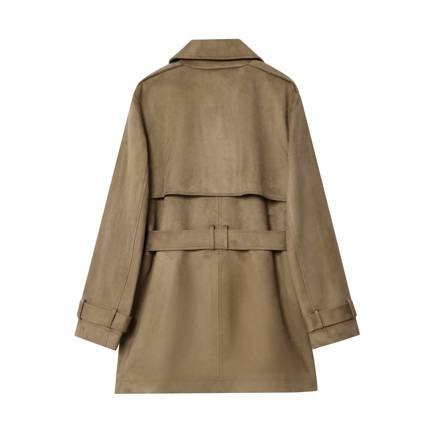 Women's new fashion with Belt loose suede effect windbreaker jacket