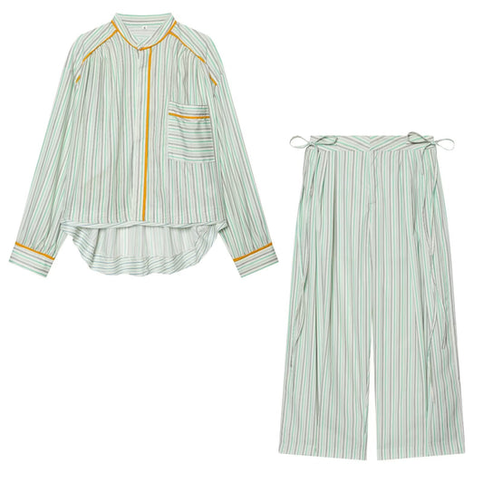 suit Women's 2 pieces casual sleepwear style striped shirt+Pants