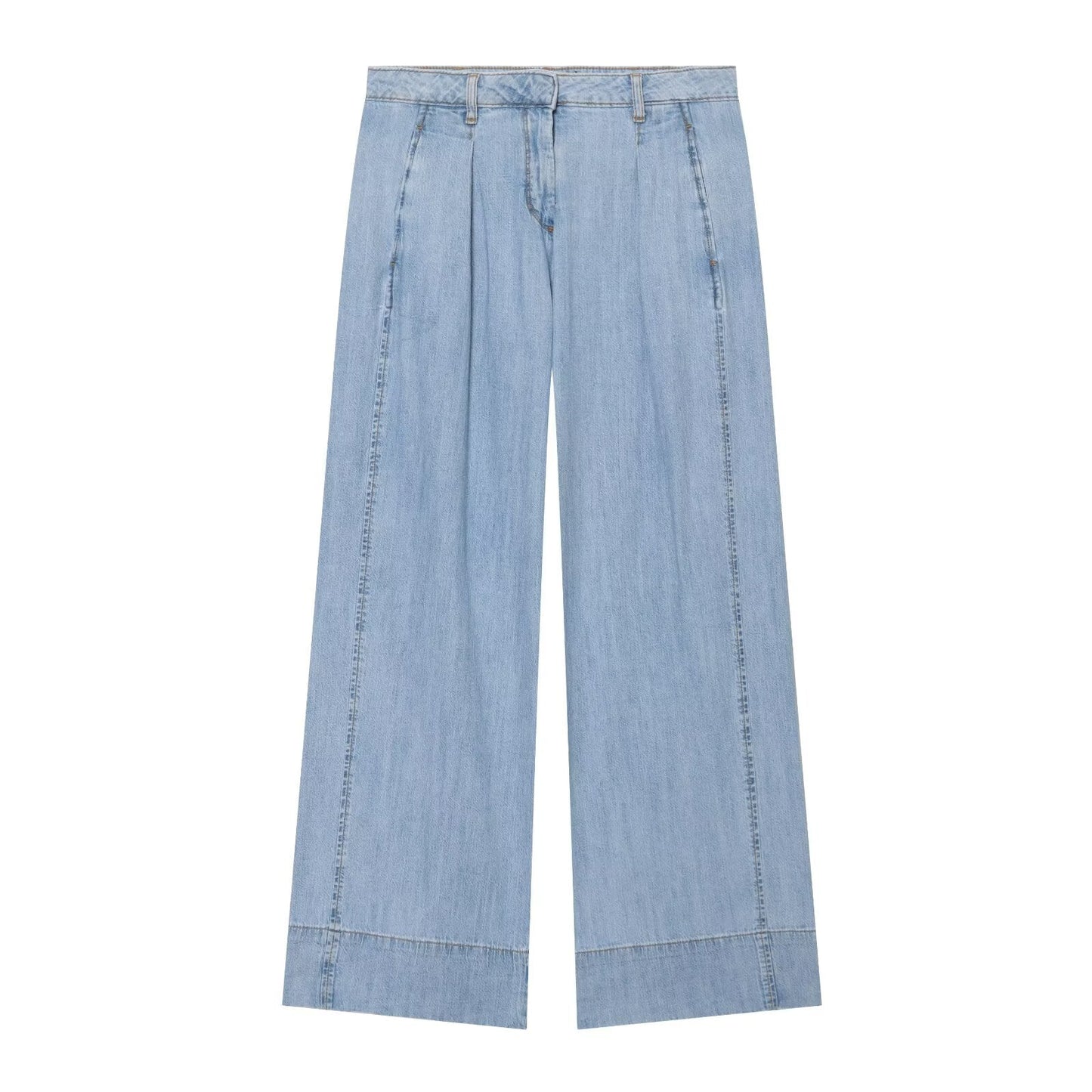 suit Women's 2 pieces wide sleeved denim shirt+wide leg jeans