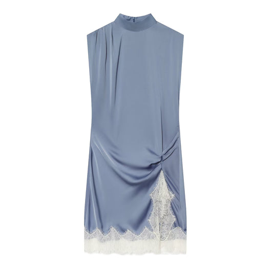 Women's lace hem satin textured dress
