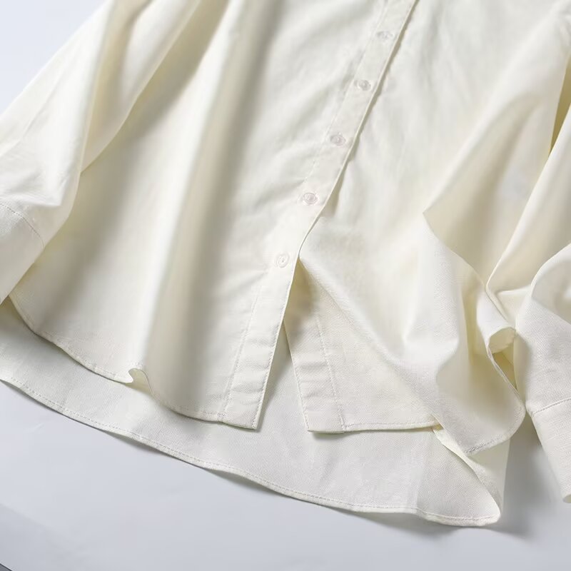 Women's solid color linen blend long sleeved shirt