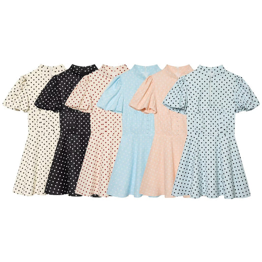 Women's bubble sleeve polka dot dress