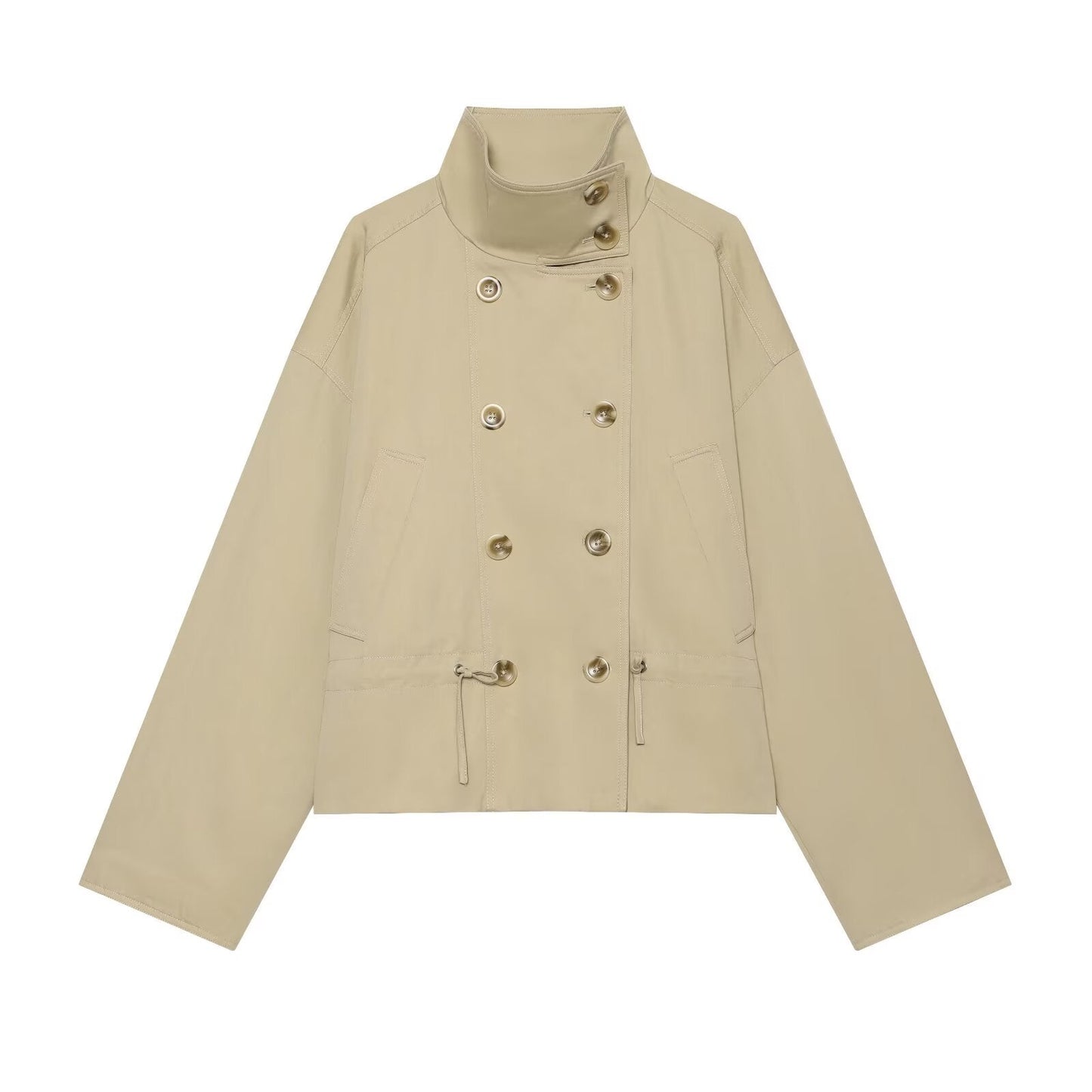 Women's retro stand collar double breasted trench coat