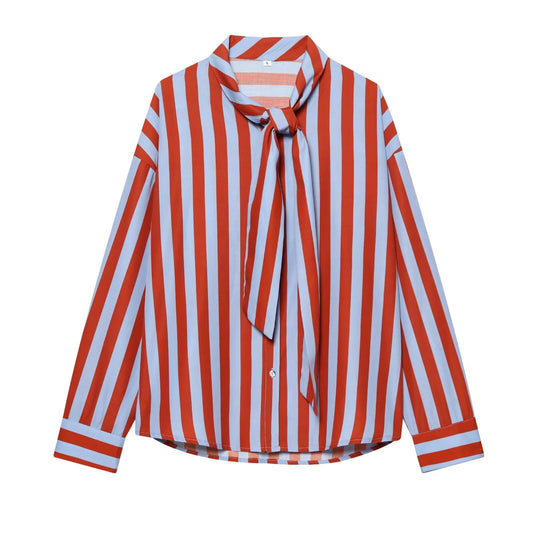 Women's bow decoration striped shirt
