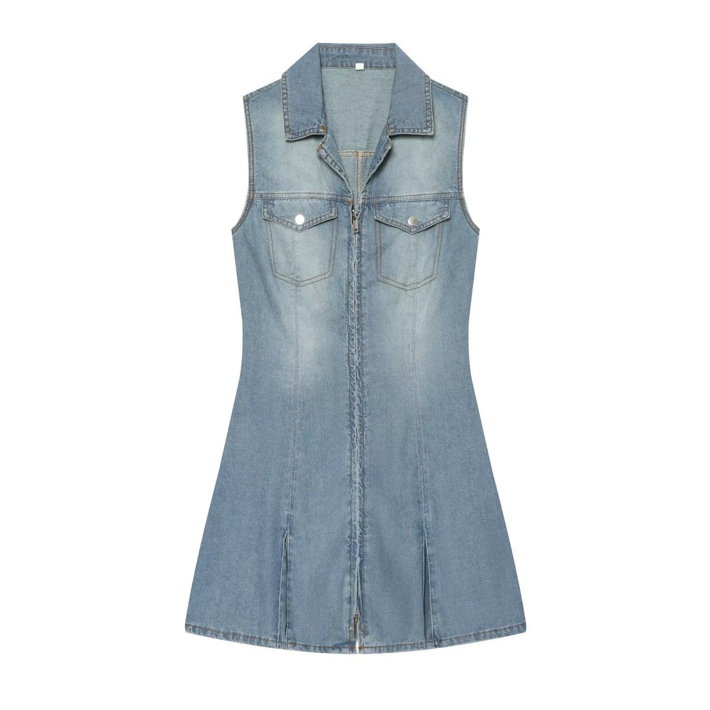 Women's sleeveless lapel denim dress
