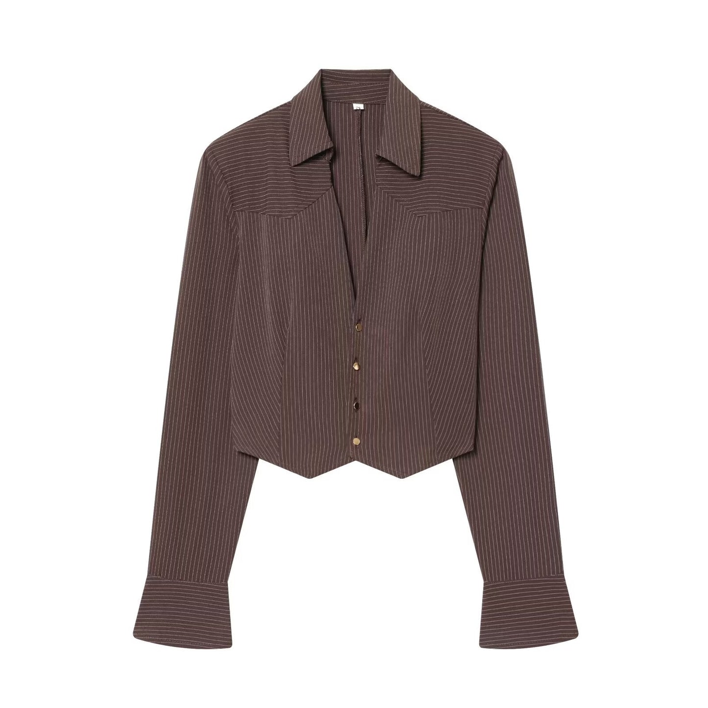 Women's casual short lapel striped shirt
