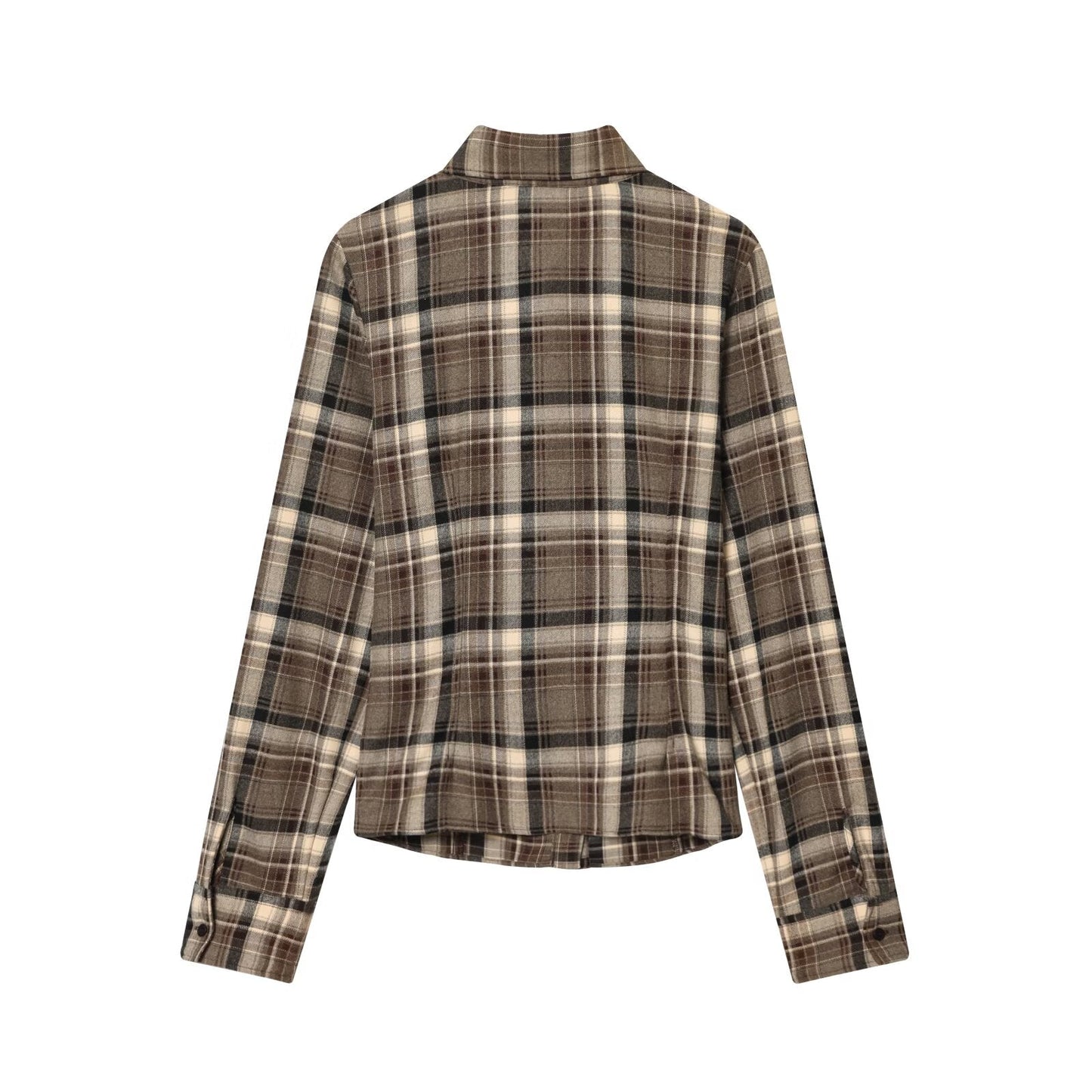 Women's new fashion slim single breasted plaid shirt