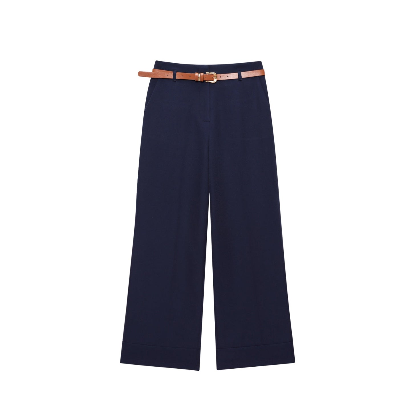 Women's with Belt rolled hem design casual pants