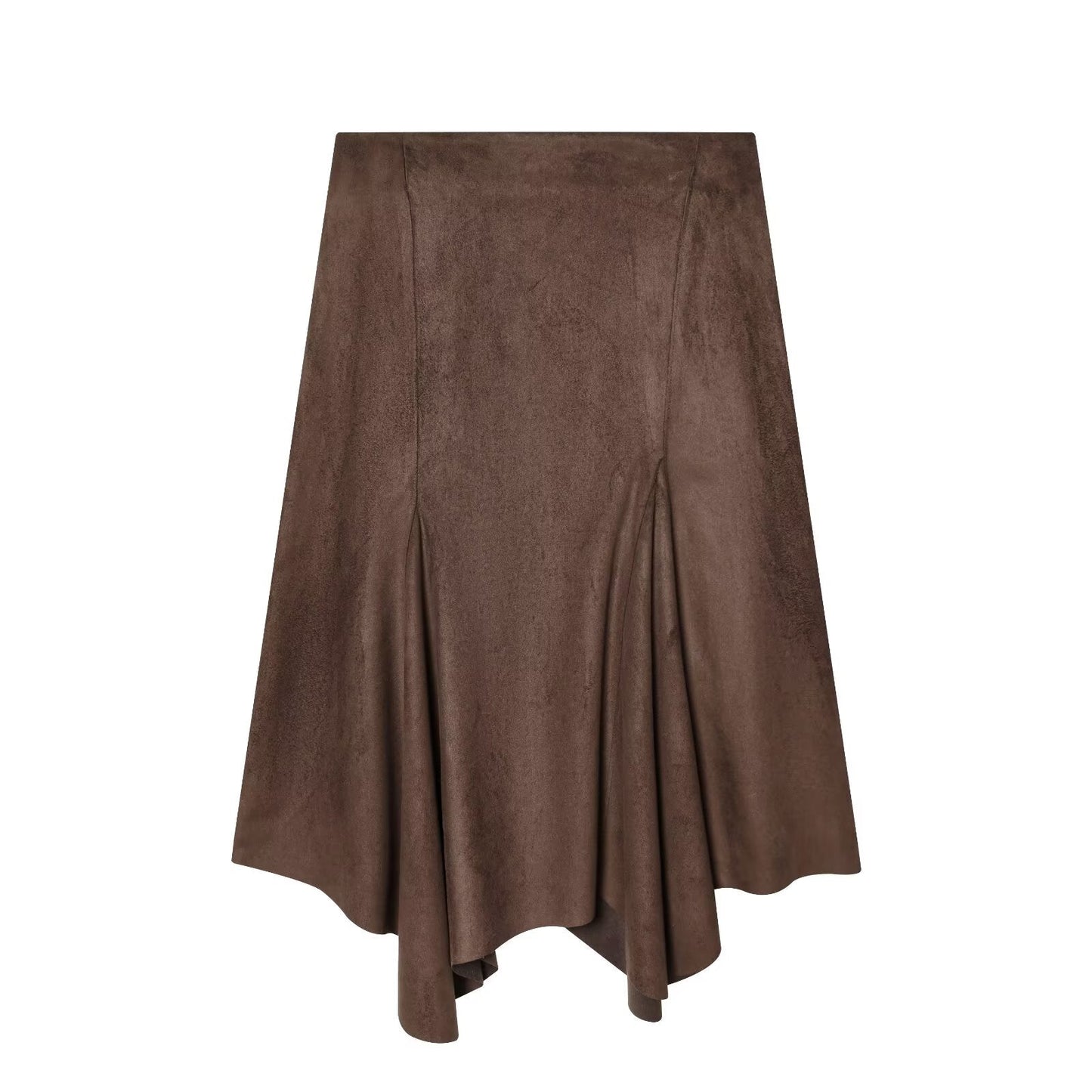 Women's asymmetrical suede effect MIDI skirt