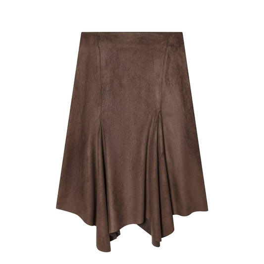 Women's asymmetrical suede effect MIDI skirt