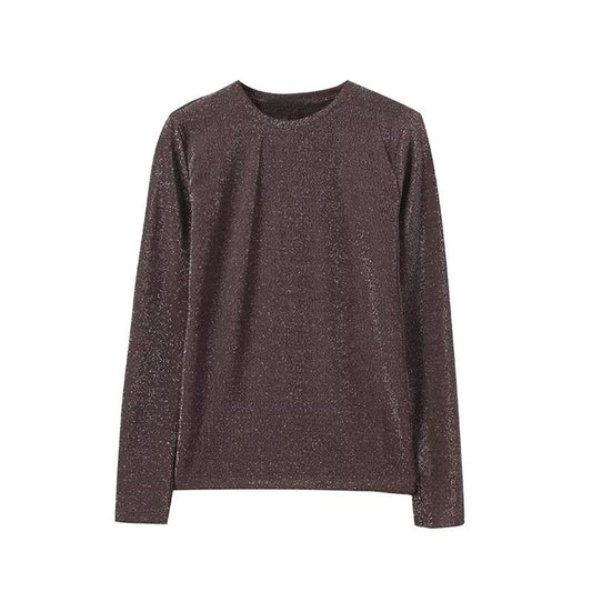 Women's metallic thread slim O Neck T-shirt