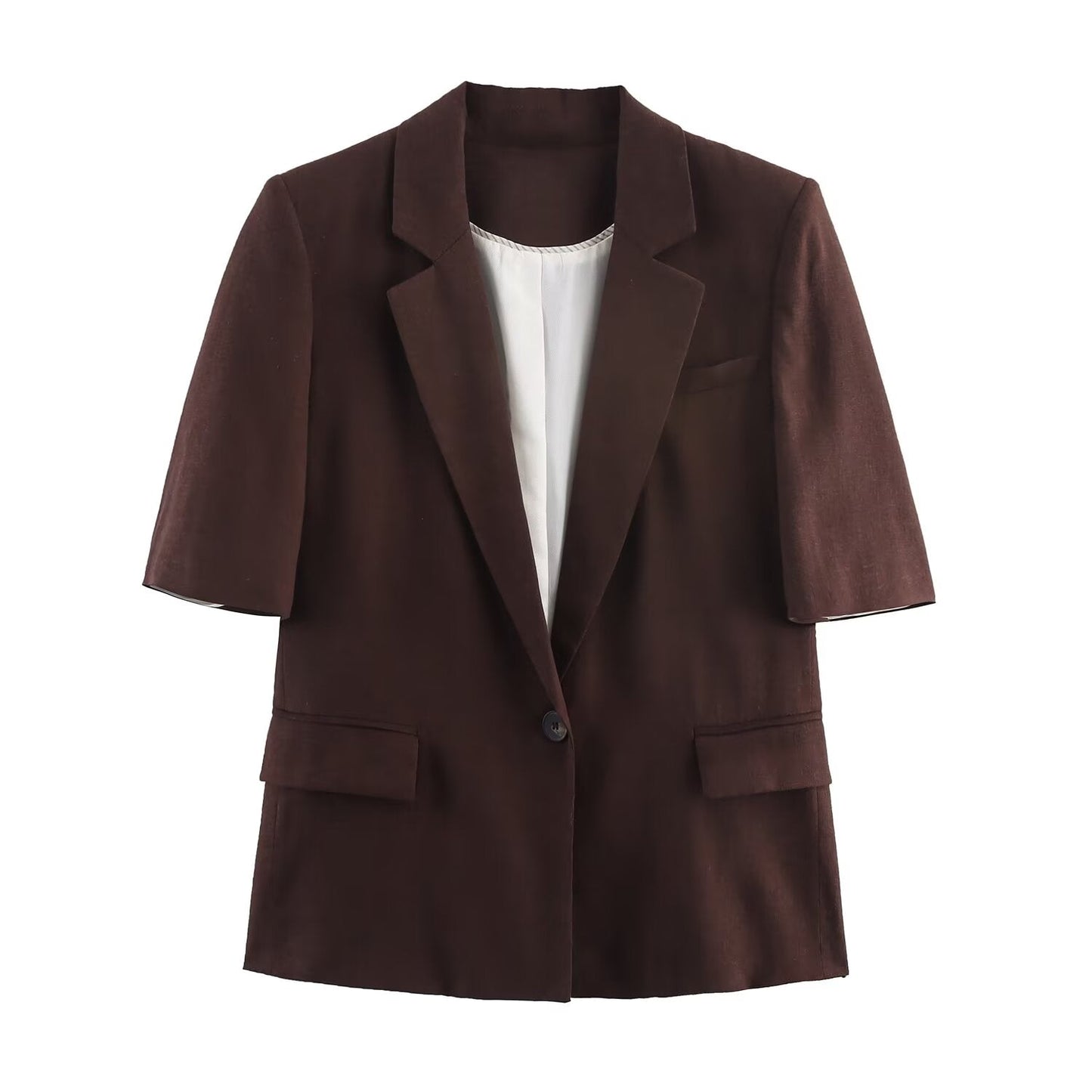 Women's new fashion linen blend short sleeved suit jacket