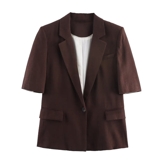 Women's new fashion linen blend short sleeved suit jacket
