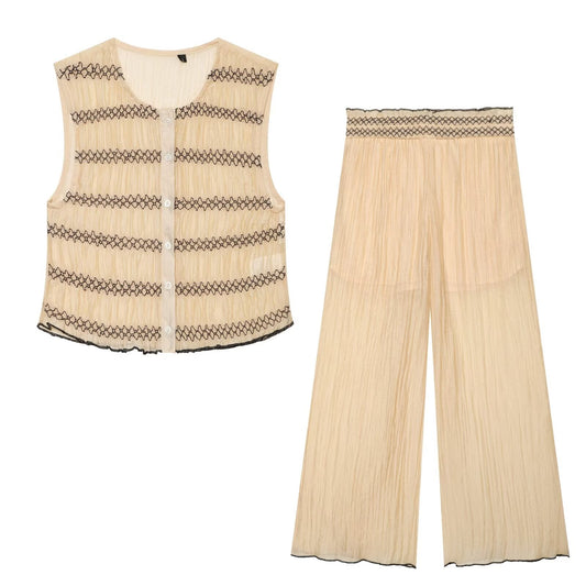 suit Women's 2 pieces contrasting stitching vest style top+Pants
