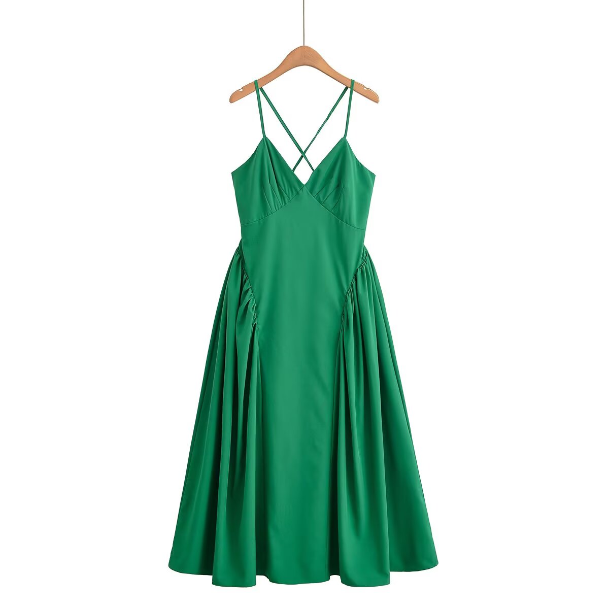 Women's new fashion vacation style draped suspender MIDI dress