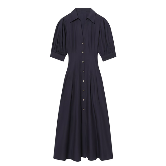 Women's Lapel bubble sleeve MIDI dress