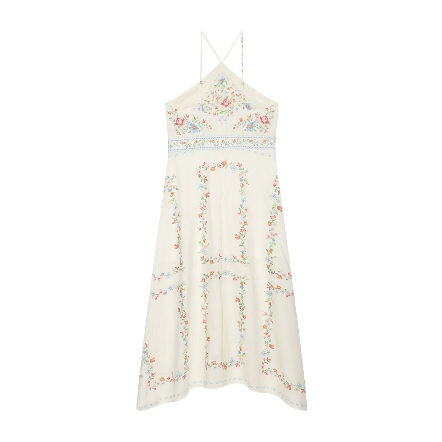 Women's linen blend printed MIDI dress