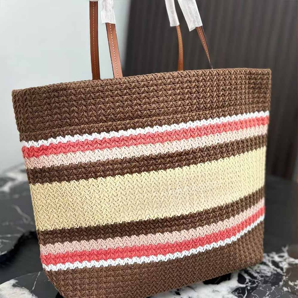 Women's new splicing contrast striped woven straw bag shoulder bag