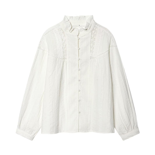 Women's pleated lace decorative casual shirt