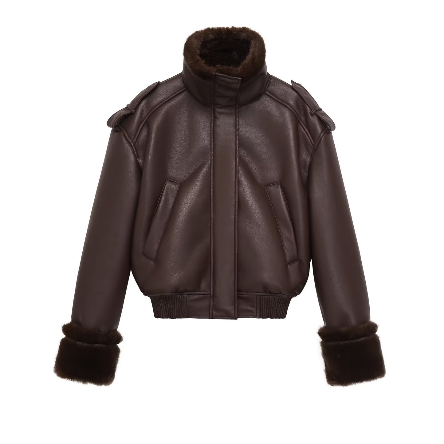 Women's double-sided faux leather pilot jacket Coat