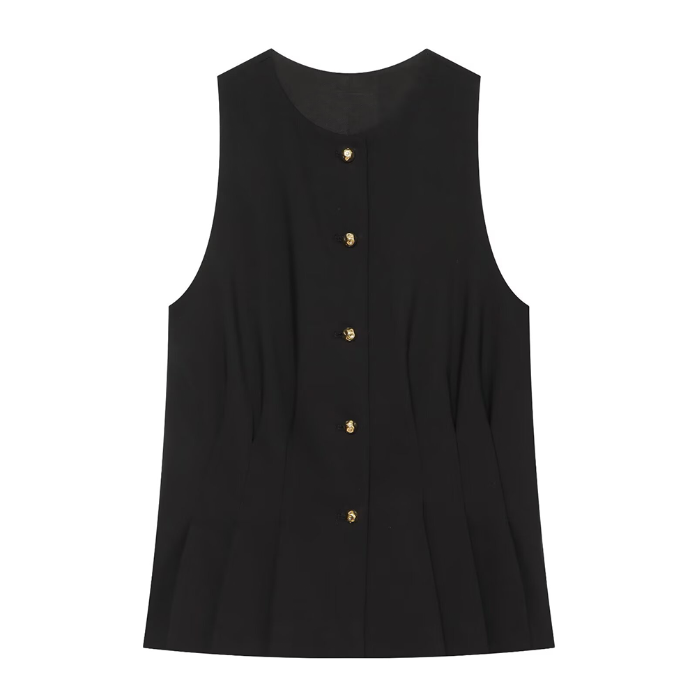 suit Women's 2 pieces pleated decorative slim vest+mini flared pants