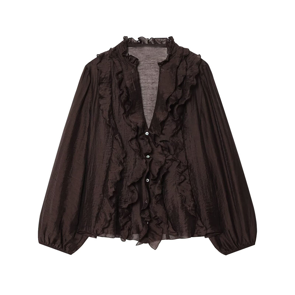Women's layered decorative V-neck shirt