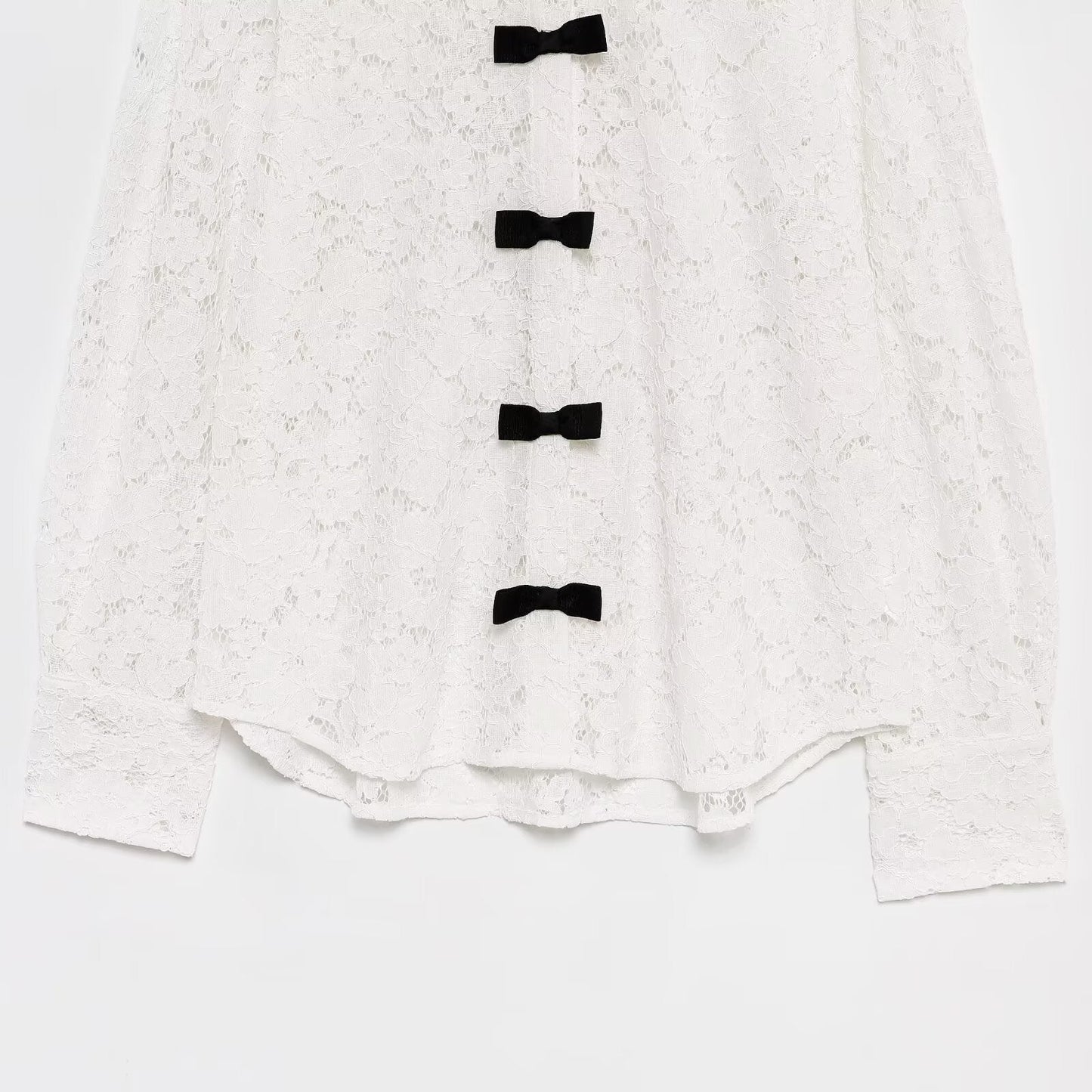 Women's bow decoration casual lapel lace shirt