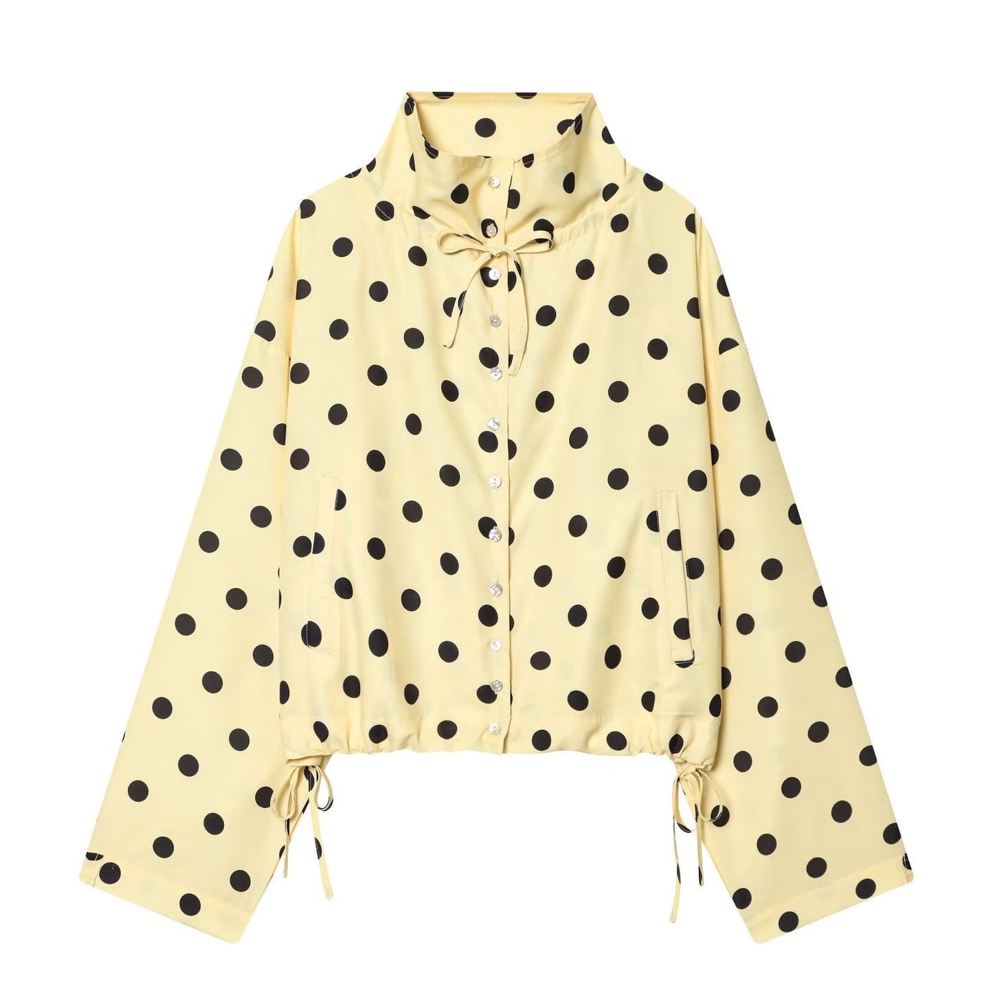 Women's lace up decorative casual polka dot Coat