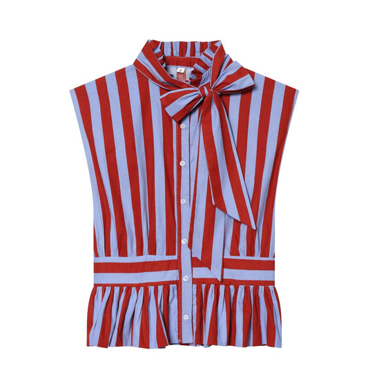 Women's bow tie decoration sleeveless striped shirt