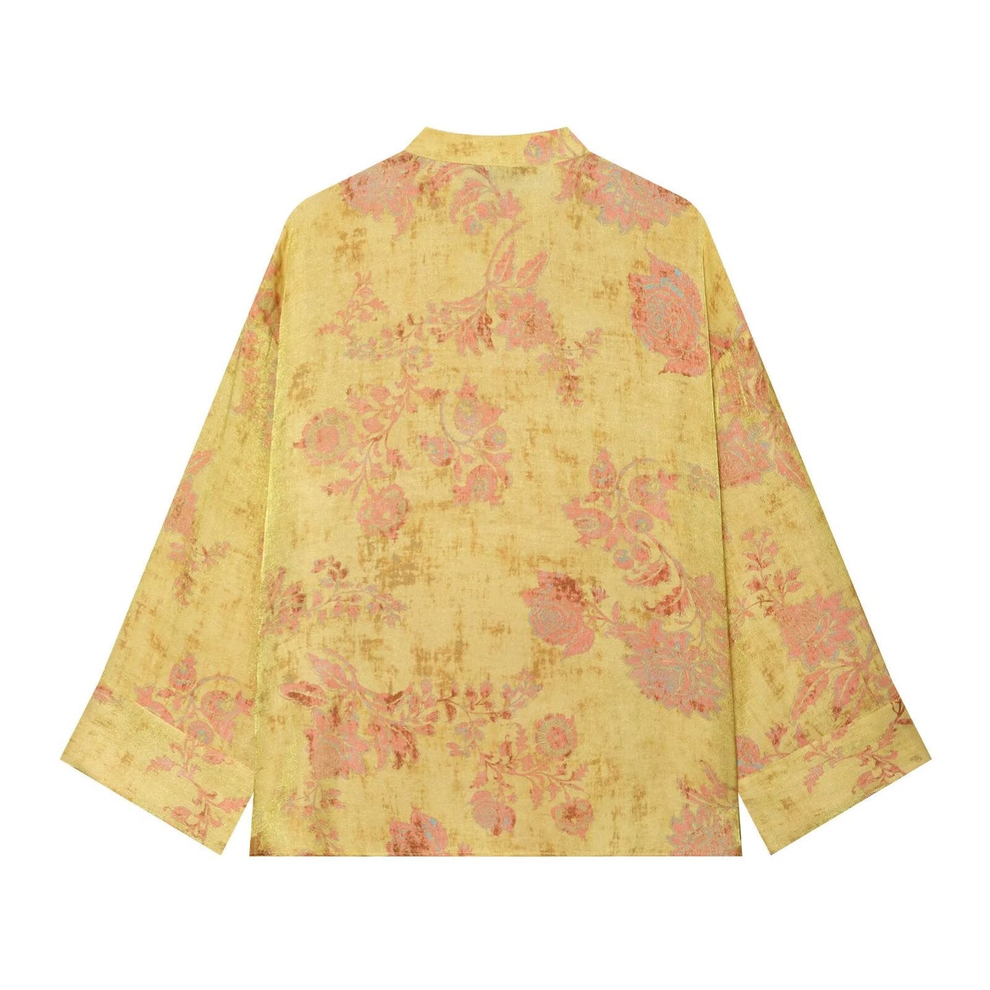 suit Women's 2 pieces Rope knot buckle decorative printed shirt+pants