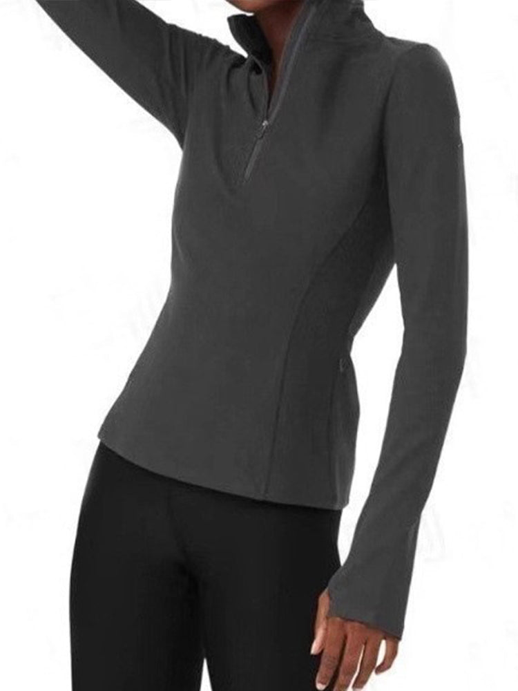 Women's new semi-zipper slim long-sleeved top for outdoor running training